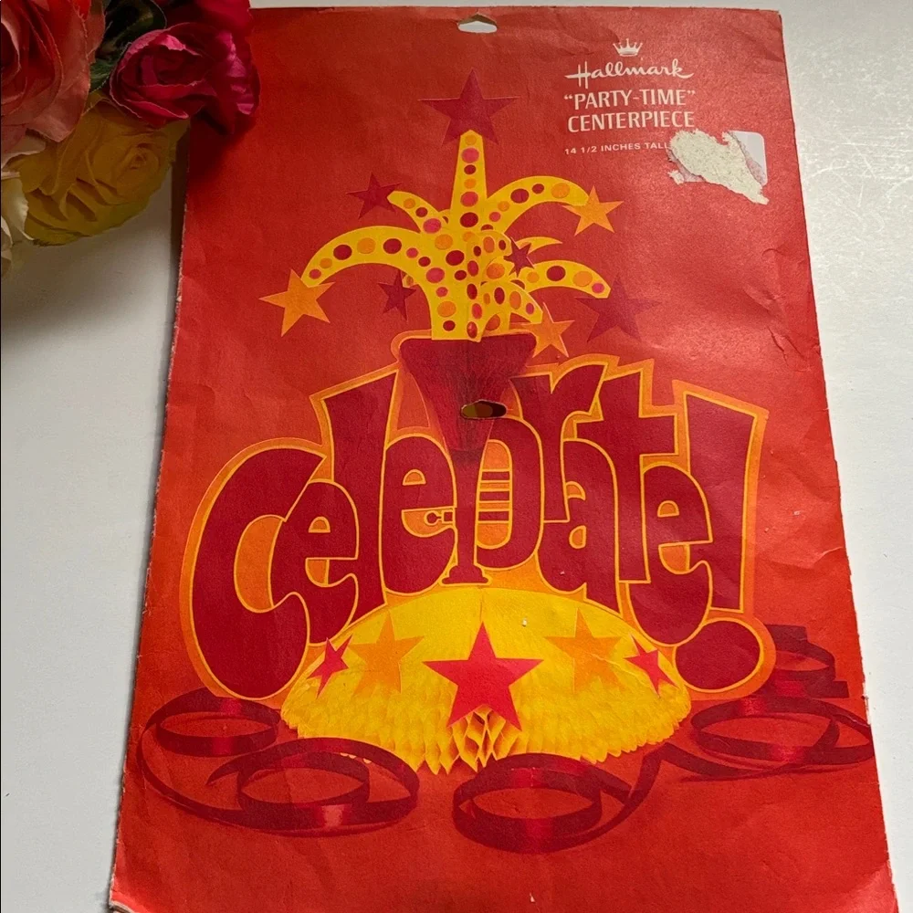 Vintage Hallmark Red and Yellow Celebrate Centerpiece 1970s Hallmark Party Decor